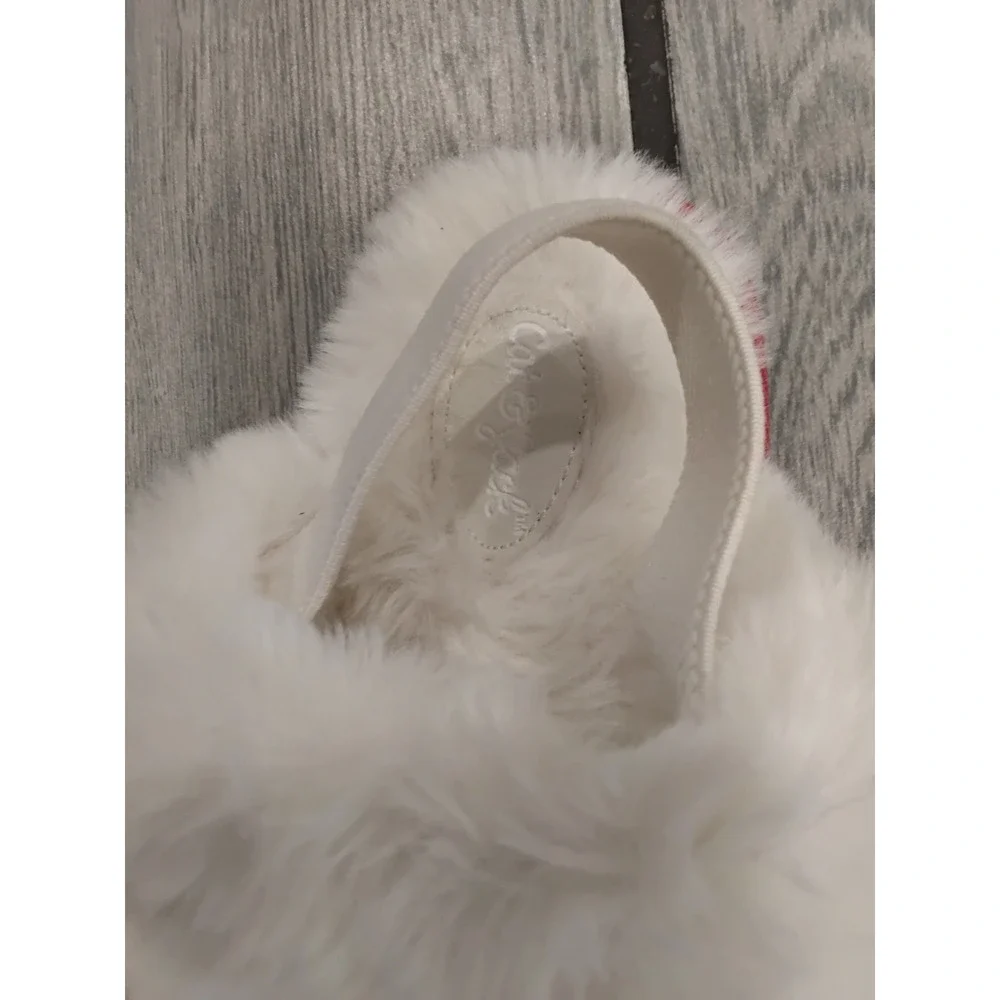 Cat & Jack Girls Metallic Red Faux Fur Slippers Elastic Back Strap XL 11/12
